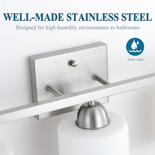 Stainless Steel Milk Glass Vanity Lights for Bathroom