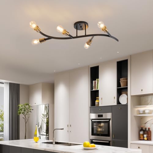 Modern Sputnik Semi Flush Mount Ceiling Light Fixture Black and Gold