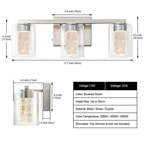 3 Light Brushed Nickel Vanity Light with 3 Color Modes