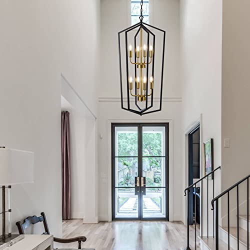 8 Light Lantern Tired Farmhouse Ceiling Hanging Light Black Chandelier Metal Modern Pendant Light Fixtures for Kitchen Island Dining Room Living Room Foyer Entryway
