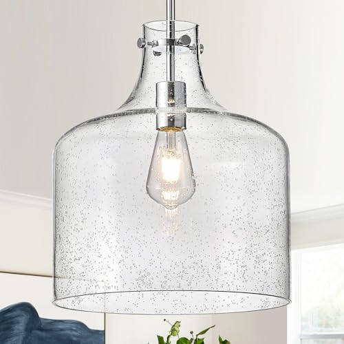 12" Farmhouse Seeded Glass Pendant Light