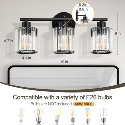 Modern Black Crystal Bathroom Light Fixtures