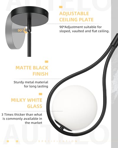 1 Light 8 Inch Glass Black Pendant Lights Kitchen Island