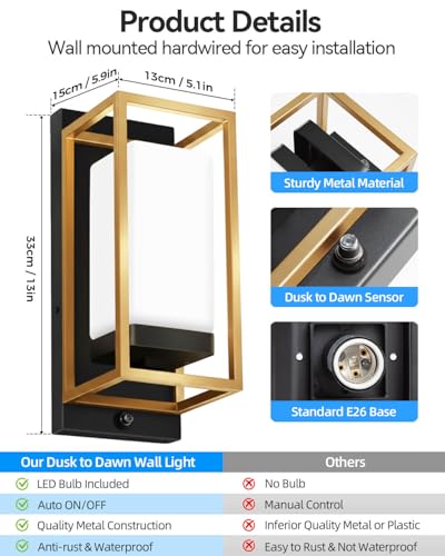 Dusk to Dawn Outdoor Wall Lights 2 Pack