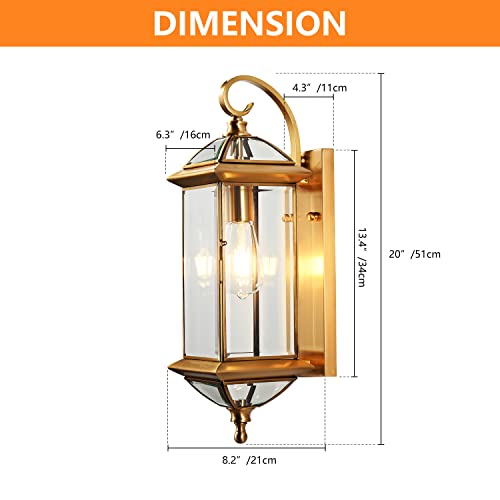 Copper Exterior Wall Light 20" H Outdoor Light Fixture Waterproof Wall Sconce Oil Rubbed Brass Porch Light with Clear Glass Lantern Wall Mount Lights for House Garage Patio Aisle