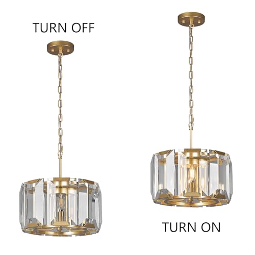 Gold Modern Crystal Chandeliers Round Farmhouse Pendant Light Semi Flush Mount Ceiling Light Fixture for Bedroom Dining Room Kitchen Island Living Room Foyer Hallway