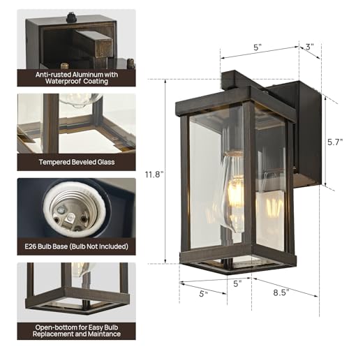 Porch Lights with GFCI Outlets Dusk to Dawn Outdoor Wall Lights Waterproof Exterior Lighting Fixtures Modern Outside Lights Wall Mount for House Patio Garage