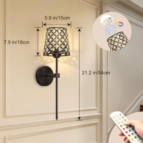 Crystal Battery Operated Wall Sconces Set of 2