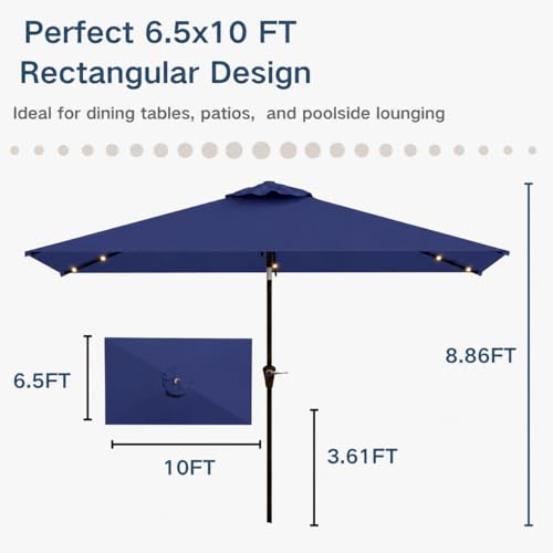 6.5 x 10ft Rectangular Patio Umbrella with Solar Lights