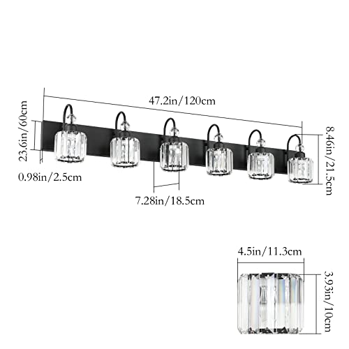 Modern 6 Light Black Crystal Vanity Lights for Bathroom