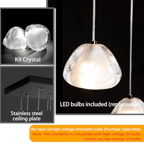 24 Lights Modern Rectangular Crystal Chandelier LED Raindrop Ceiling Pendant Light Crystal Lighting Fixture for Living Room Hotel Staircase Hallway Foyer Entryway Bedroom Black