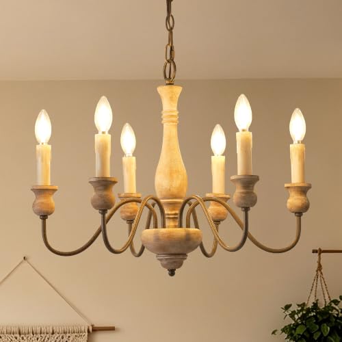 French Country Wood Chandelier for Dining Room