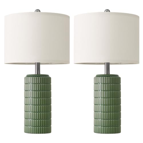 23" Dark Green Ceramic Table Lamps Set of 2 (2 Count)