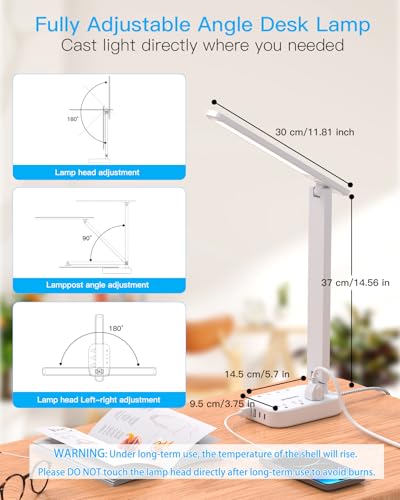 Small LED Desk Lamp Power Strip 5ft Extension Cord with 3 Outlets 4 USB Ports