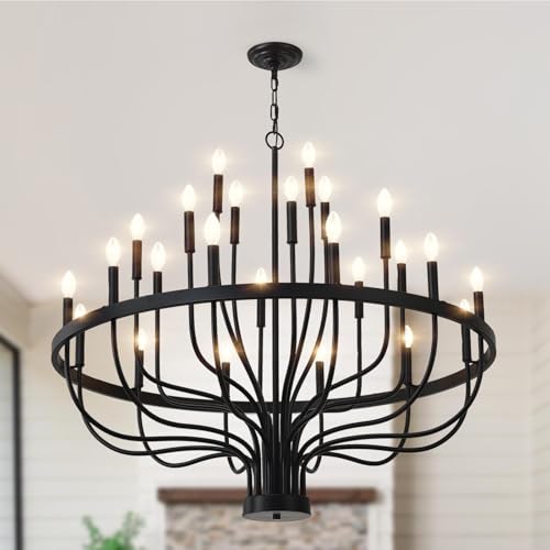 Black Chandelier 40" Large Farmhouse Chandeliers for High Ceilings