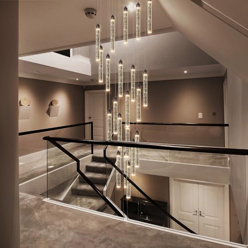 20 Lights Chandelier LED Dimmable Chandeliers for Entryway Flush Mount Ceiling Pendant Light Fixture Crystal Chandeliers for Living Room Black Finished Lighting Modern 156in High Ceiling Chandelier