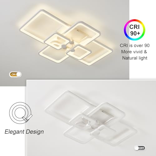 Dimmable White Modern Ceiling Lamp with Remote for for Living Room