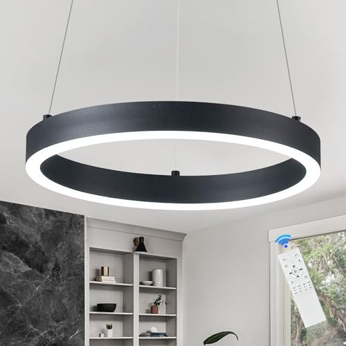 12in LED Ring Chandelier Black Modern Dimmable Pendant Light