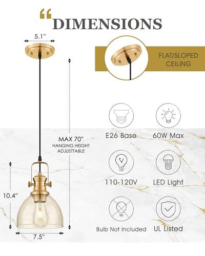 7.5" Gold Pendant Lights Kitchen Island