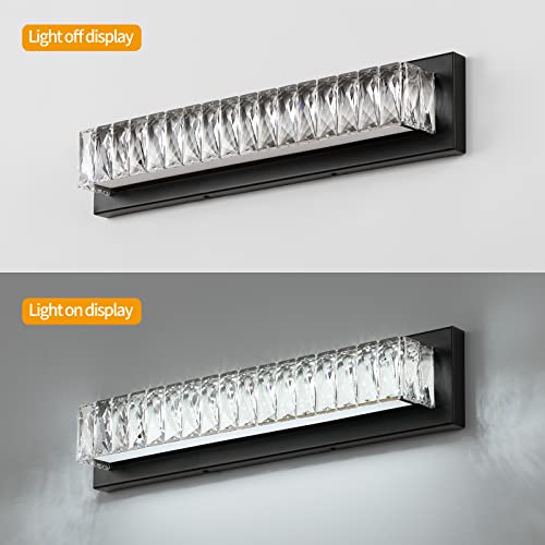 Bathroom Light Fixtures 23 Inch Modern Crystal Vanity Light LED Black Wall Sconce for Bathroom Vanity Mirror Lights Cool White 6000K