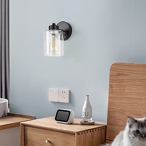 1 Light Bathroom Black Vanity Light Matte Black Wall Sconce Vintage with Clear Glass Shade