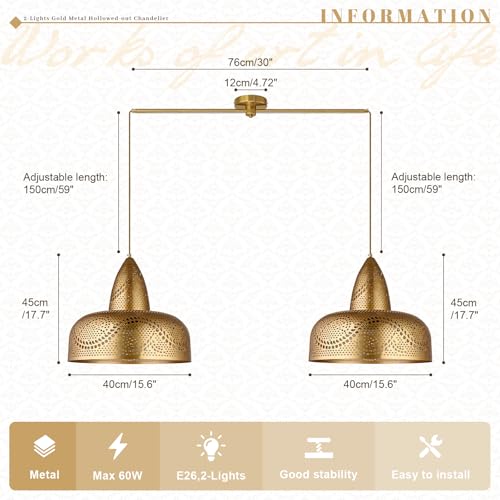 Vintage 2 Light Pendant Light Fixtures Modern Gold Hanging Lamps