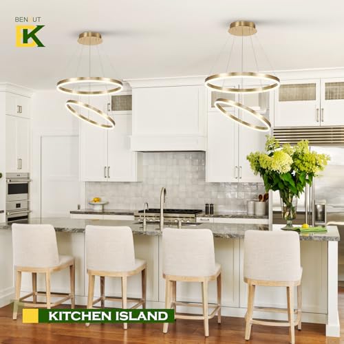 2 Rings Modern LED Chandelier Gold for Dining Room (2 Count)