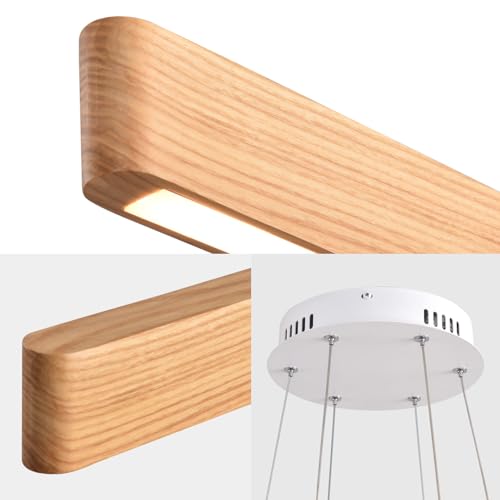 3 Light Solid Wood Natural Linear Pendant Light Modern LED Pendant Light Dimmable Chandelier for Dining Room Table Kitchen Island Living Room Ceiling (3 Count)