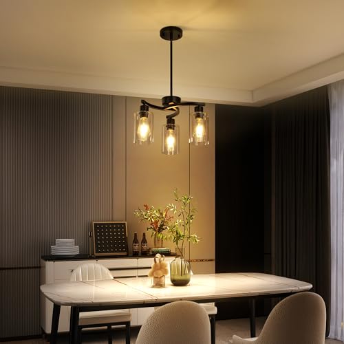 3 Light Modern Farmhouse Black Pendant Lights Kitchen Island (3 Count)