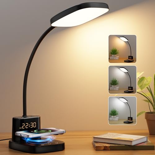 10W Wireless Charging LED Desk Lamp with Clock