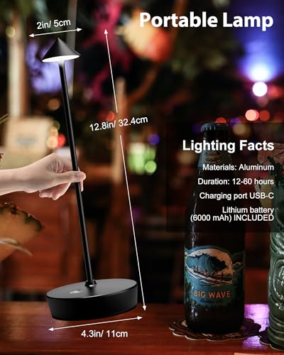 LED Cordless Table Lamp Rechargeable 6000mAh Battery Outdoor Desk Lamp