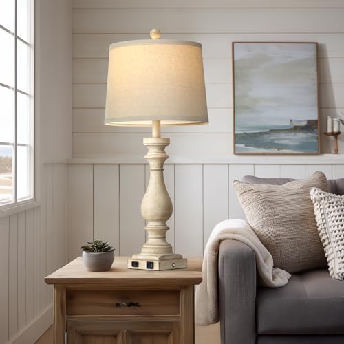 29" Tall Vintage Table Lamps Set of 2 (Beige)