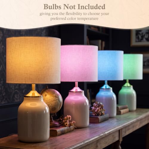 1 Pcs 21" Beige Ceramic Table Lamps with Linen Shades