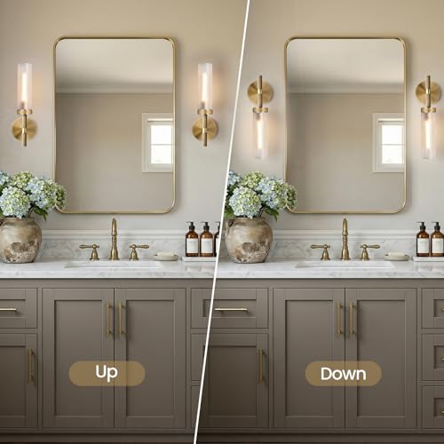 15" Knurled Brass Bathroom Wall Sconces