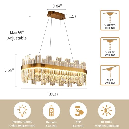 39.3" Modern Rectangle Crystal Chandeliers for dining room light fixture