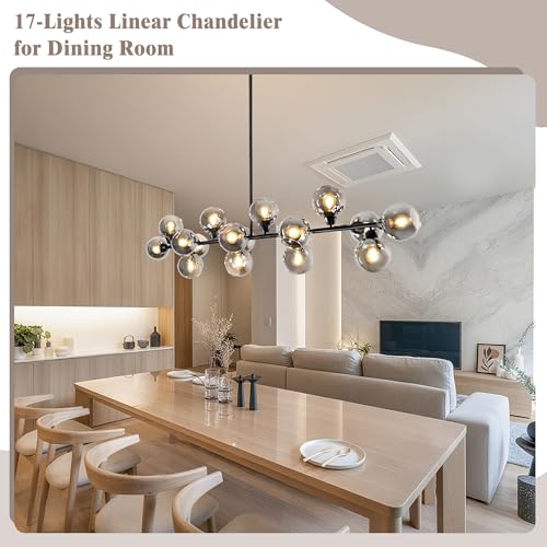 75'' Black Linear Chandelier Large Dining Room Light Fixtures Over Table