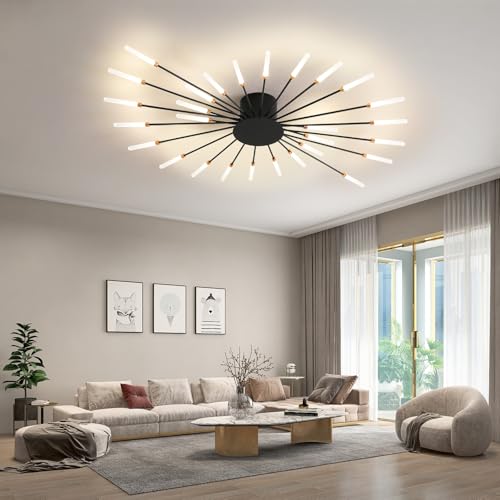 41.3" Ceiling Light Modern Flower Shape Ceiling Lamp for Dining Room Kitchen Hallway Semi Flush Mount Metal Acrylic Sputnik Firework Petal LED Lighting Fixture