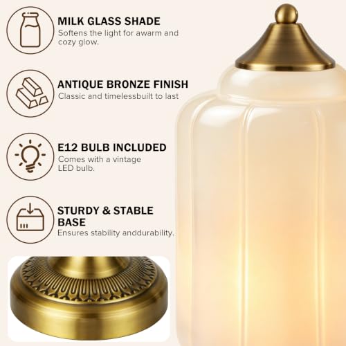 Vintage Table Lamp with Milk Glass Shade (Milk White)