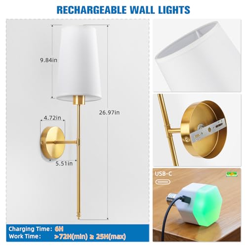 Gold Battery Operated Wall Sconce Set of 2 (2 Count)