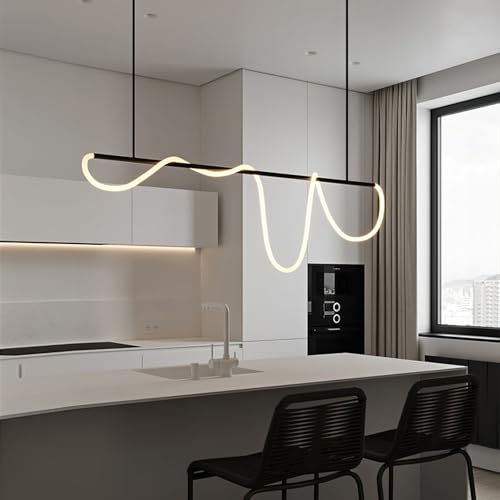 Waveform LED Chandelier Modern Elegance Spiral LED Pendant Light Fixture Modern Adjustable Ceiling Hanging Lamp Black 47.2 Inch DIY Shapes Kitchen Island Lighting with Soft Silicone