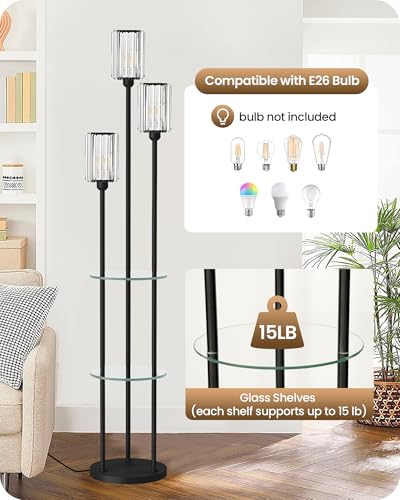 Black Floor Lamp with Shelves