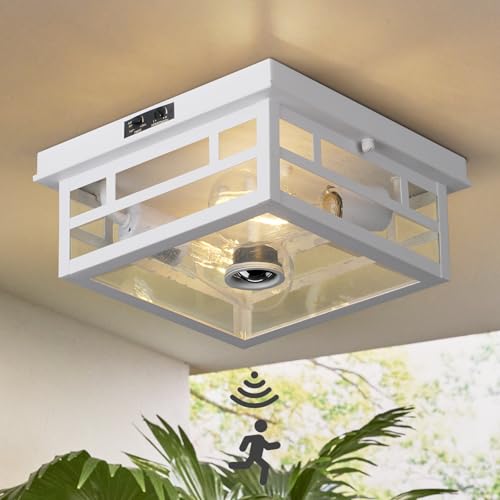 Outdoor Flush Mount Motion Sensor White Ceiling Light