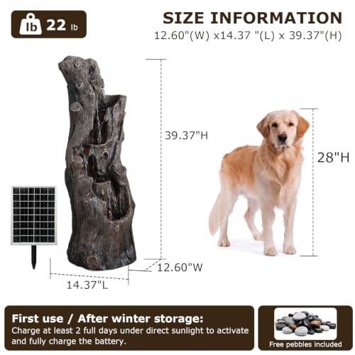 39.37" Tall Solar Water Fountain Outdoor Garden Faux Tree Stump