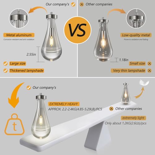Raindrop Pendant Lights Kitchen Island Teardrop Nickel Hanging Light Fixtures Clear Solid Glass Pendant Light Modern Chandeliers for Dining Room Porch Corridor Living Room
