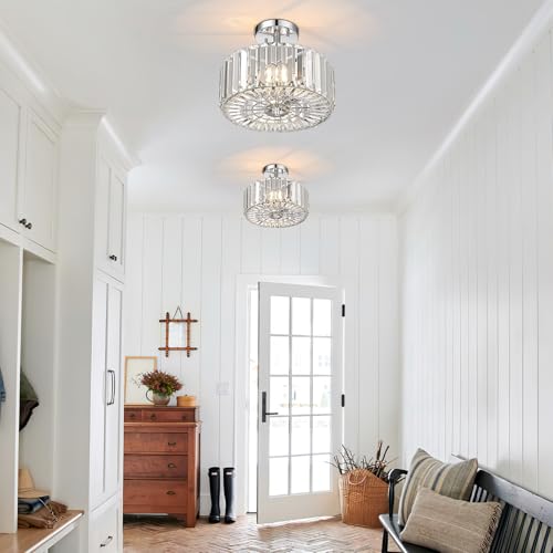11.88-Inch 2-Light Chrome Semi-Flush Mount Crystal Chandelier