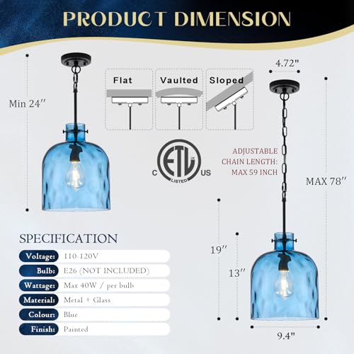 Blue Hammered Glass Pendant Light