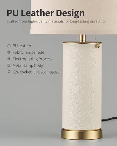 23.4" White PU Leather Table Lamps for Living Room Set of 2 (2 Count)
