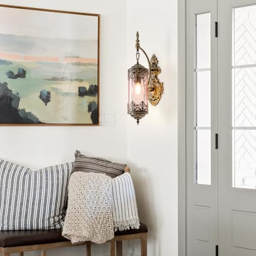 Antique Gothic Pink Glass Wall Sconce for Bedroom