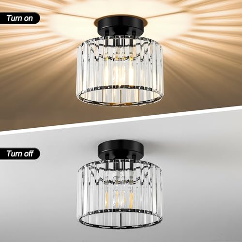 Crystal Black Semi Flush Ceiling Light 8.66 Inch