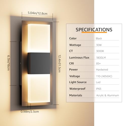12.4 inches Outdoor Led Wall Light (2 Count)